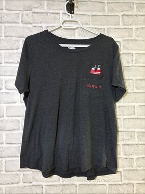Old Navy Charcoal T‑Shirt with Red Pocket Detail, Christmas Santa XL